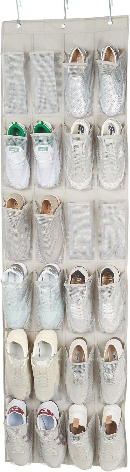 Space Saving Shoe Storage, Light Grey | Over-the-Door