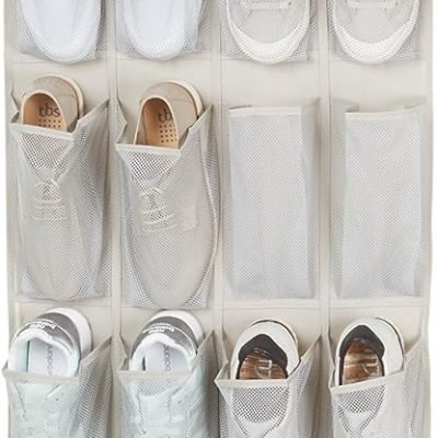 Space Saving Shoe Storage, Light Grey | Over-the-Door